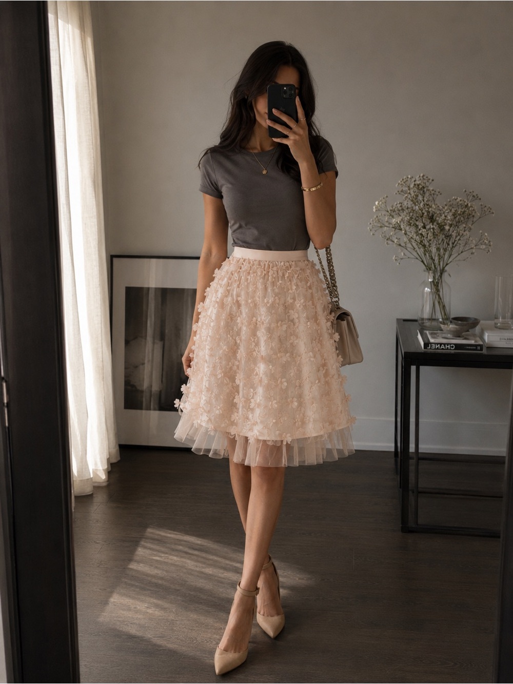 Brand New Blush Pink 3D Floral Embroidered Tulle Skirt – Romantic Mesh Bridal
